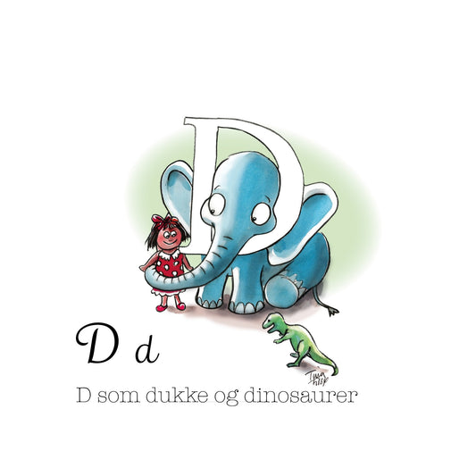 Illustration: D d som dukke og dinosauer (SOLGT)