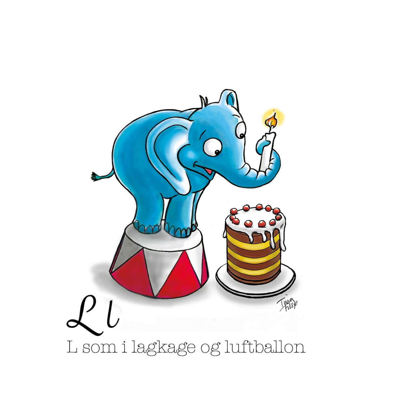 Illustration: L l som lagkage og luftballon