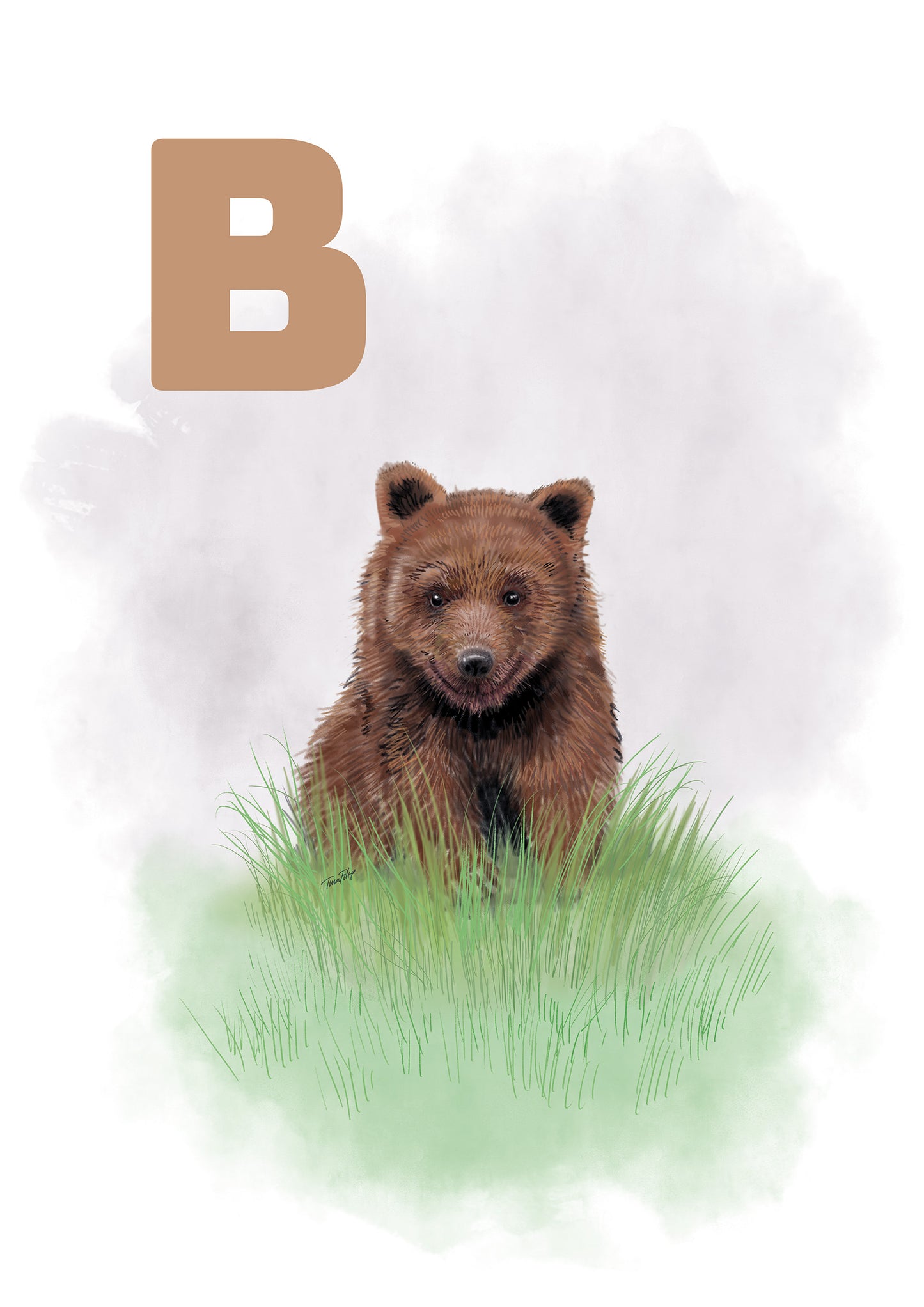 002 B Bjørn Alfabetplakat - GRÅ