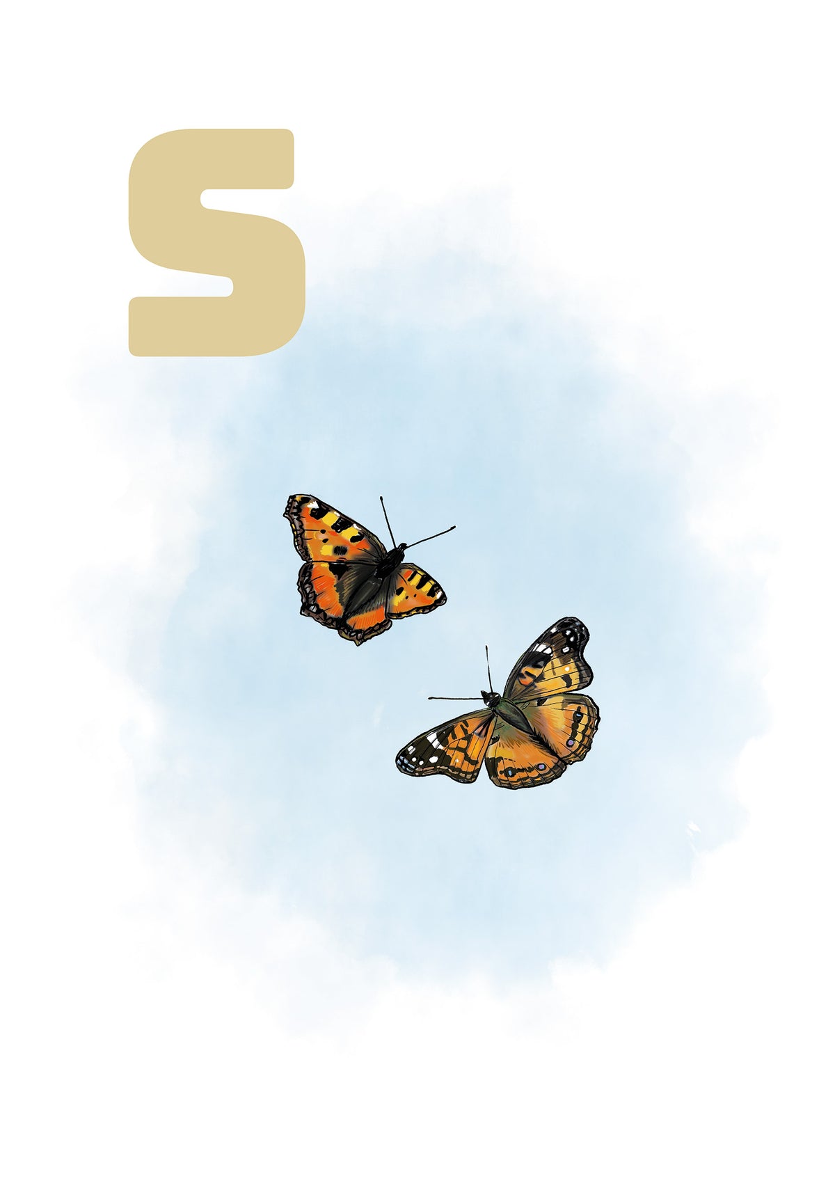 Dansk plakat - S for sommerfugl i blå